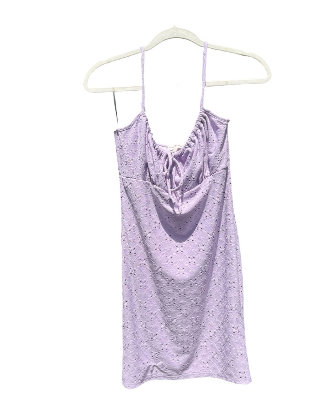 Heart Hips Summer Lilac Purple Eyelet Lace-Up Mini Dress Ruched Drawstring Bust